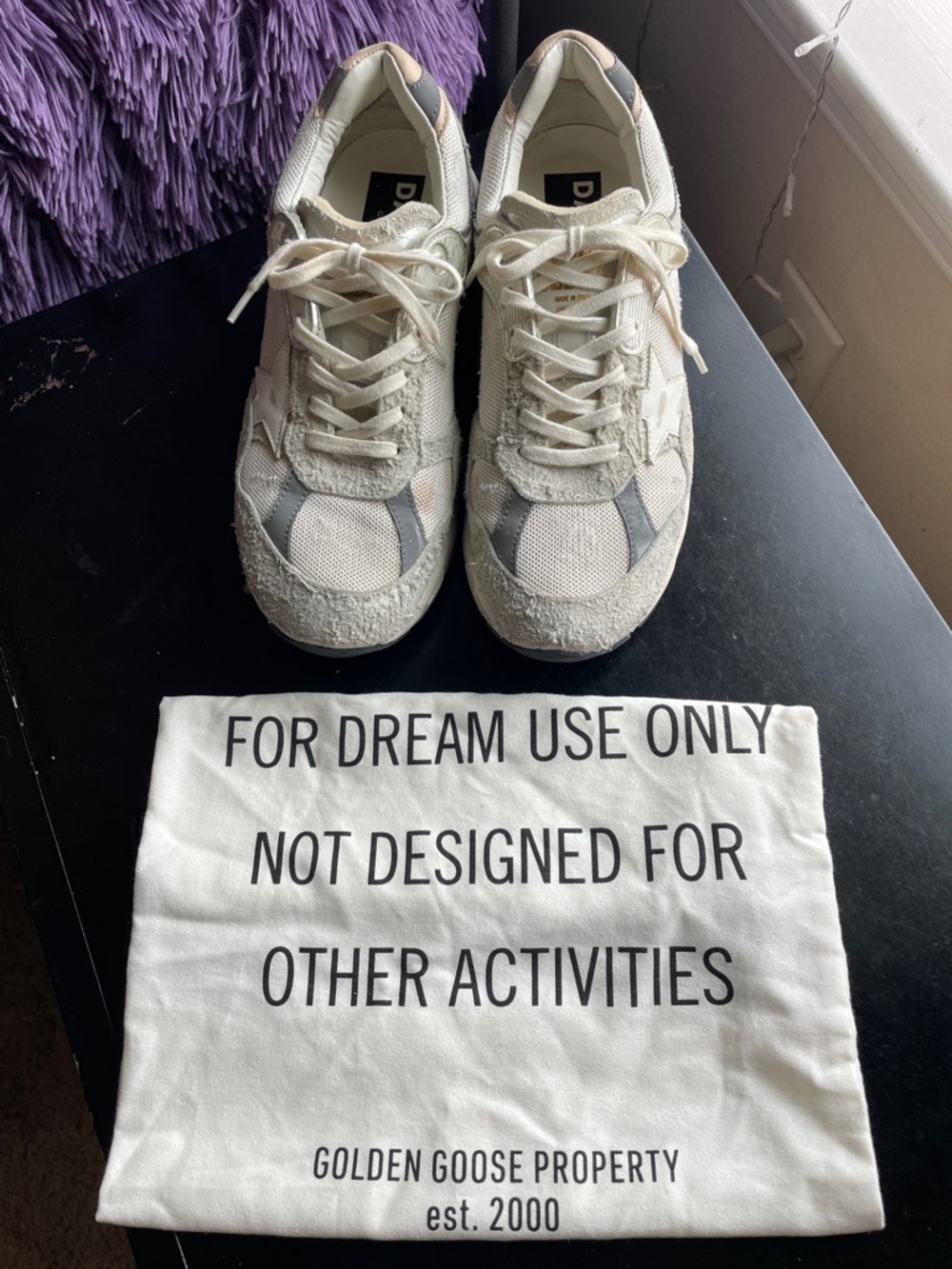 Golden Goose White & Gray Retro-Style Sneakers (crème bag) size 8.5 ‘Dad-Star’